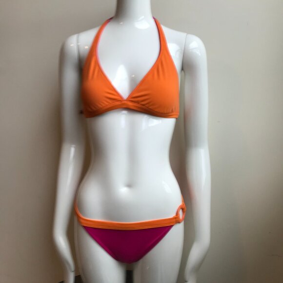 Billabong BLUE CRUSH era Vintage bikini solid Orange & Pink halter heart RARE - Picture 6 of 10